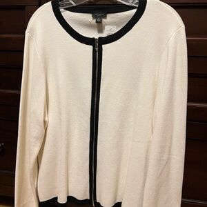 Ann Taylor Zip-Up Knit Jacket – Black & White, Size XL, NWT